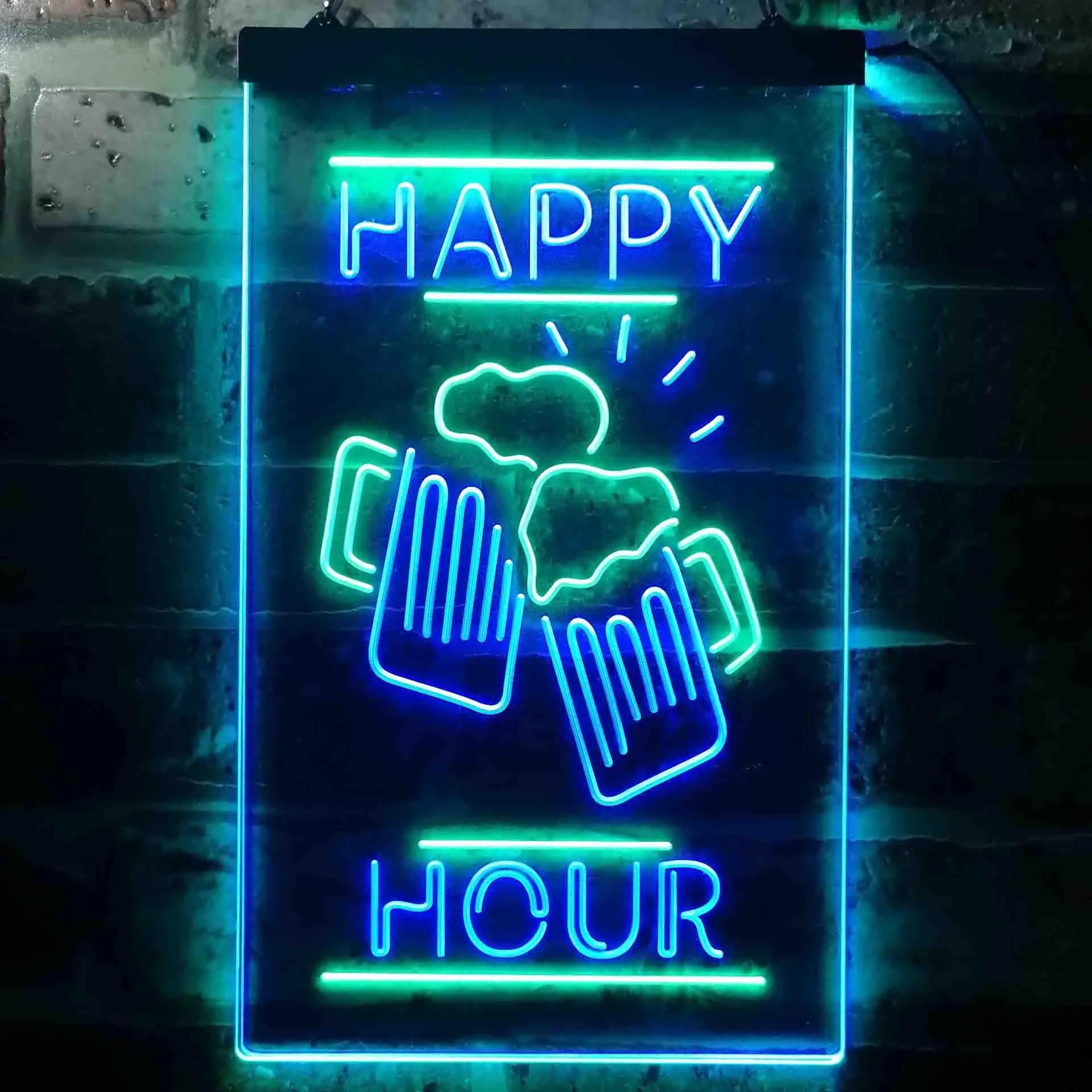 Happy Hour Cheers Beer Tazze Insegna al neon a LED bicolore st6-i3550