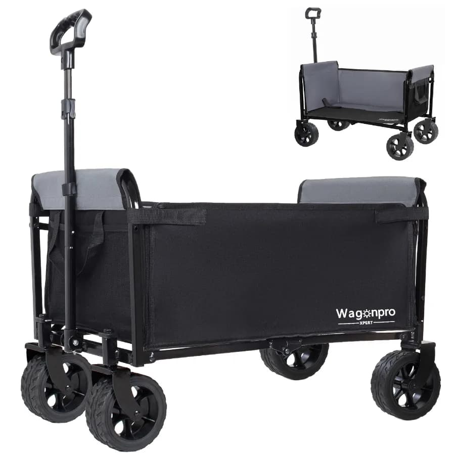 5×2 Inch Wide Wheels Folding Wagon All-in-One Convertible Trolley with Full-Side Opening and Dog Leash Collapsible Utility Cart