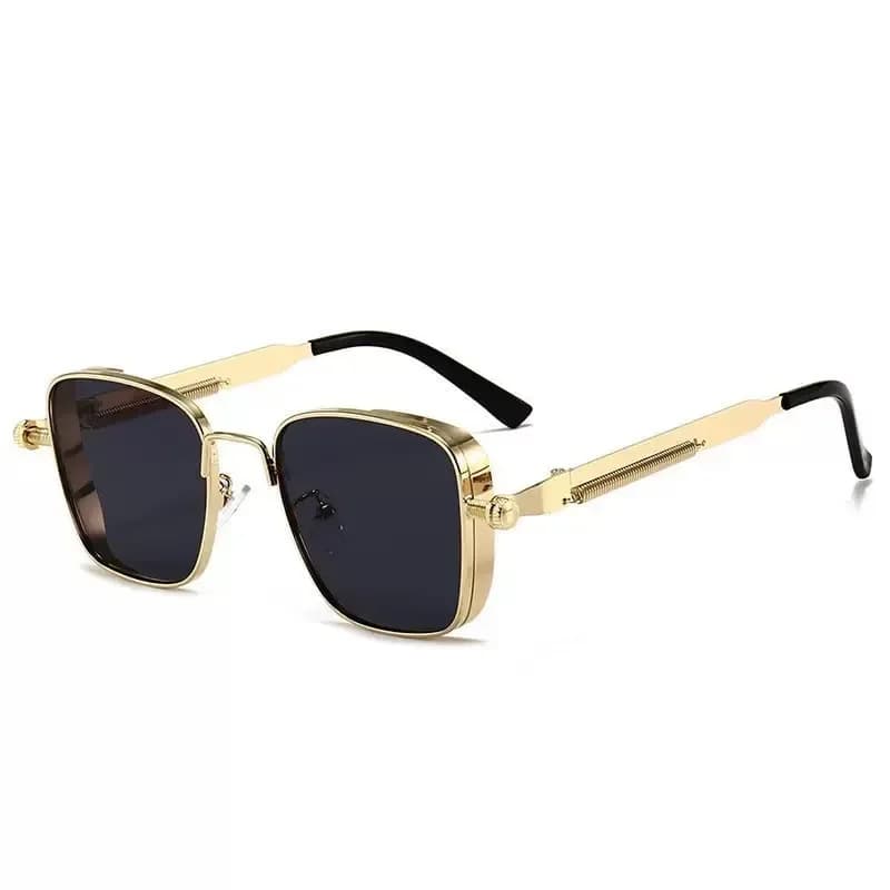 Occhiali da sole da guida vintage steampunk da uomo, montatura quadrata in metallo con cerniere a molla, occhiali da sole alla moda da donna per la guida