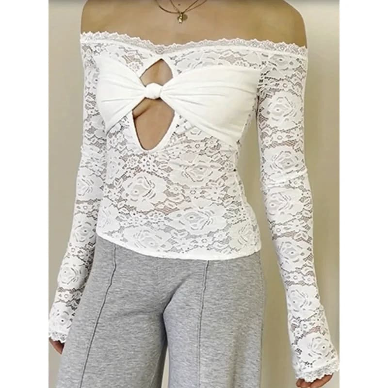 Top Monospalla in Women's Lace: Sexy Blusa in Elasticized Polyester, Sleeveless, Classical White, Ideal for Serali Festivals