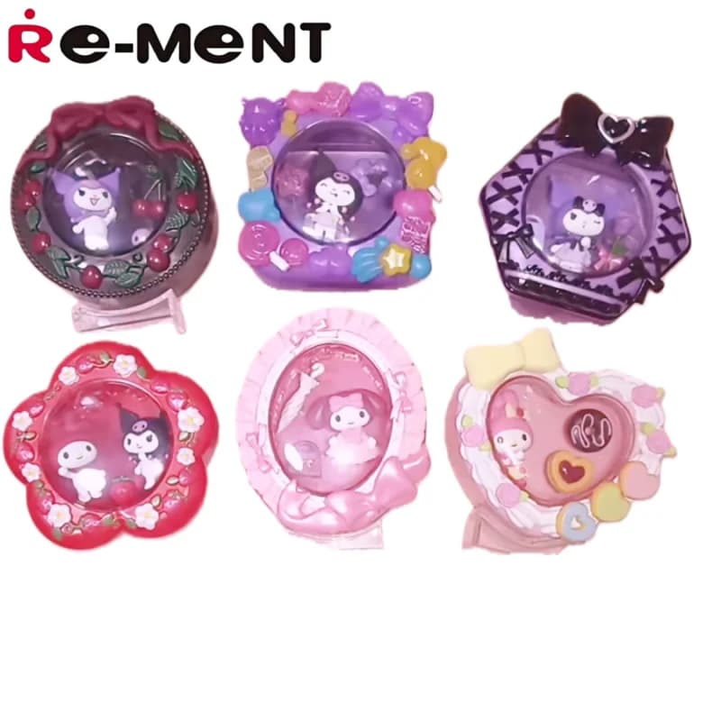 Rement Sanrio My Melody & Kuromi Makeup Box Collection of Miniature Scenes Model Simulation Toy Blind Box Gift for Girls Christmas