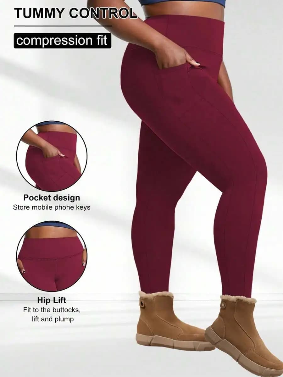 1. Plus Size Women Winter Leggings, Including: Thermal Lined Leggings, Leggings With Sports Drawstring And Pockets, Warm 7/8