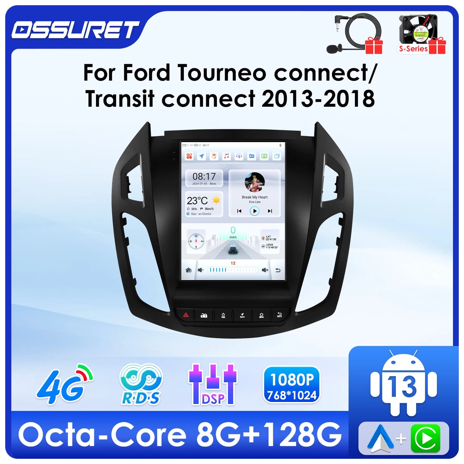 Autoradio Android 13 da 9,7 "per FORD Transit /Tourneo Connect 2013-2018 lettore multimediale Autoradio Stereo GPS navi Carplay Schermo