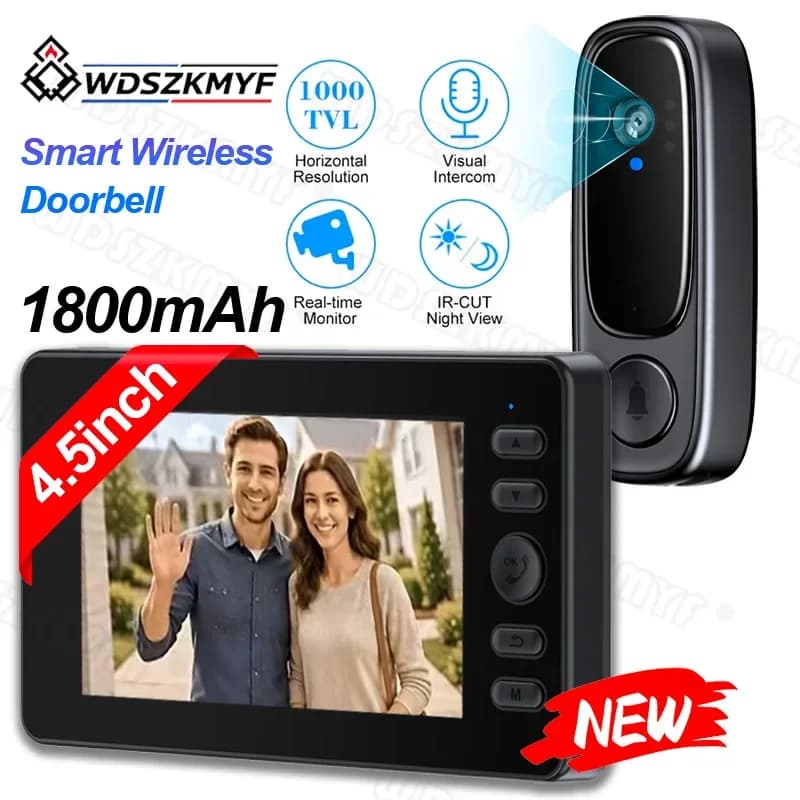 4.5" IPS Video Door Camera 1080P Two-Way Intercom 1800mAh Battery Bluetooth Night Vision Wireless Intercom Doorbell for Home