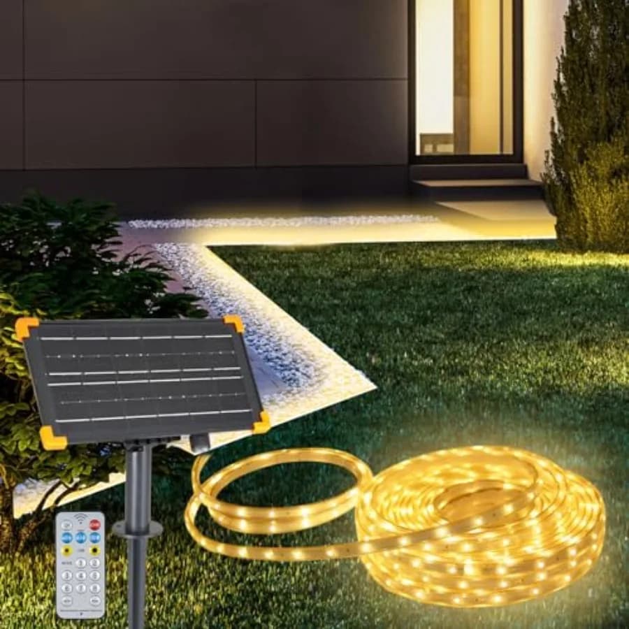 50Feet Solar LED Strip Lights Outdoor Large Capacity Solar Powered Light Strip Auto On/Off with Remote Timer 8 Lighting Modes f
