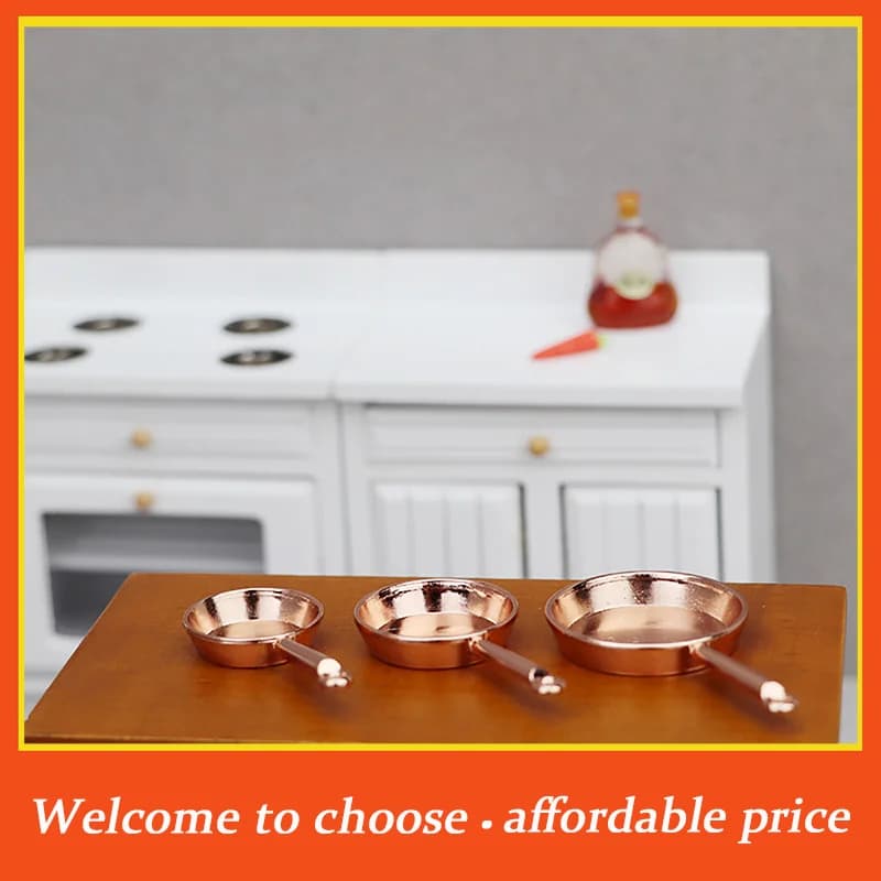 TH 1 Metal Kitchen Tools Set, Decorative Doll House Models, 1:12 Miniature Accessories, Padella and Casseruola