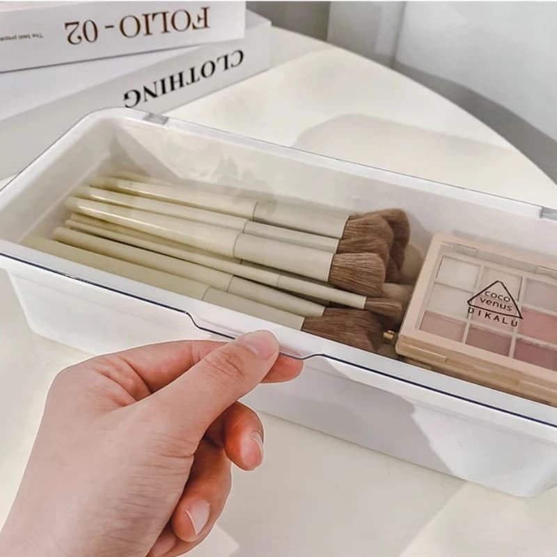 Makeup Brush Storage Box Tube Household Tabletop Transparent Makeup Egg Eye Shadow Brush Bucket Dust Belt Cover Finishing Box