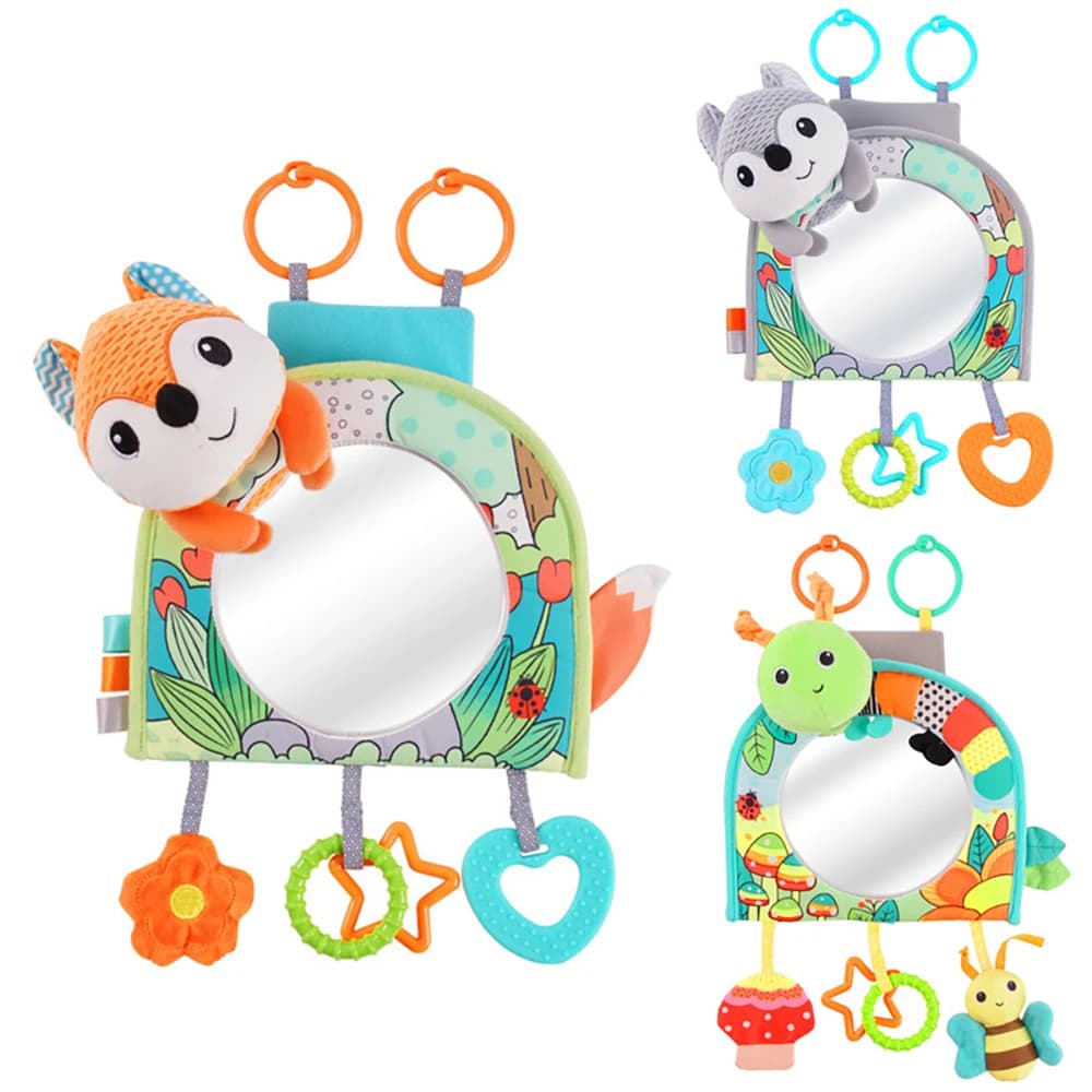 Specchio per bambini Seggiolino auto Giocattoli Massaggiagengive posteriore e crinkle Pape Divertimento Viaggio Infantile Pancia Tempo Giocattoli Neonati Seggiolino auto Giocattolo per neonati Regali