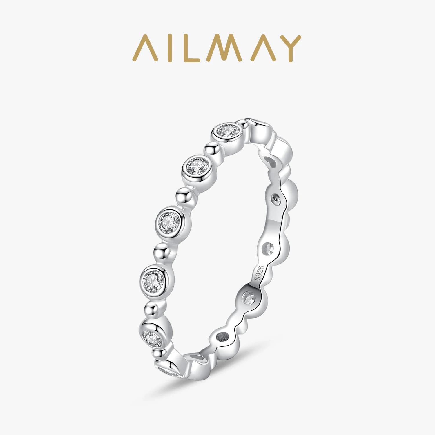 Ailmay 100% 925 Sterling Silver Geometry Exquisite Round Rings CZ Finger Rings Stackable CZ Finger Rings For Women Gifts