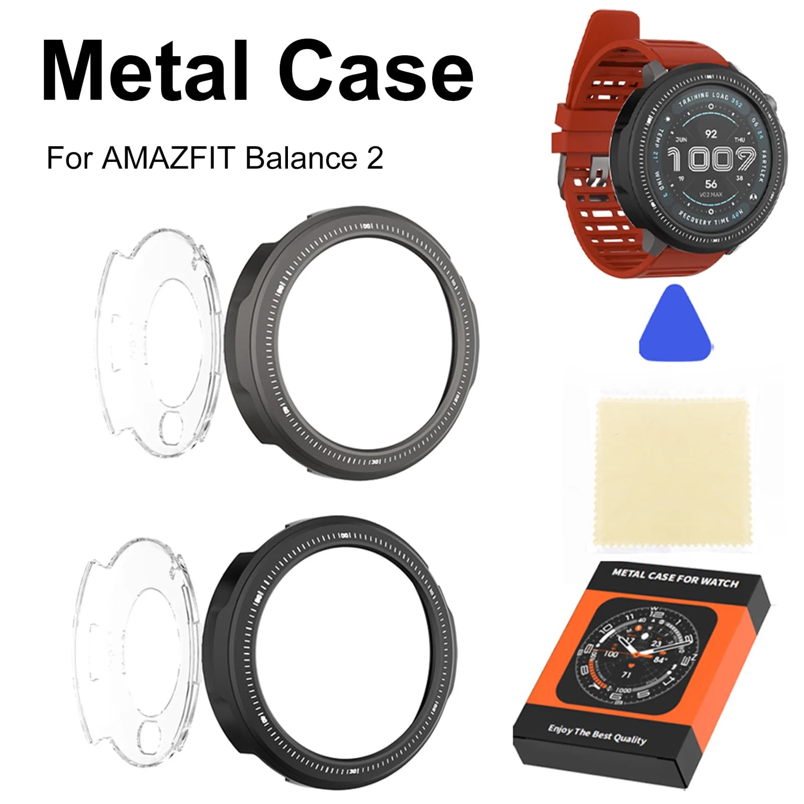 Custodia Protettiva in Metallo con Bordo Cavo per Smartwatch Amazfit Balance 2 da 47mm