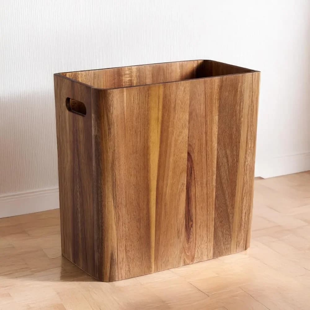 Cestino per Rifiuti in Legno da 3 Galloni con Manici, Bidone Rettangolare per Camera da Letto, Bagno, Cucina, Ufficio