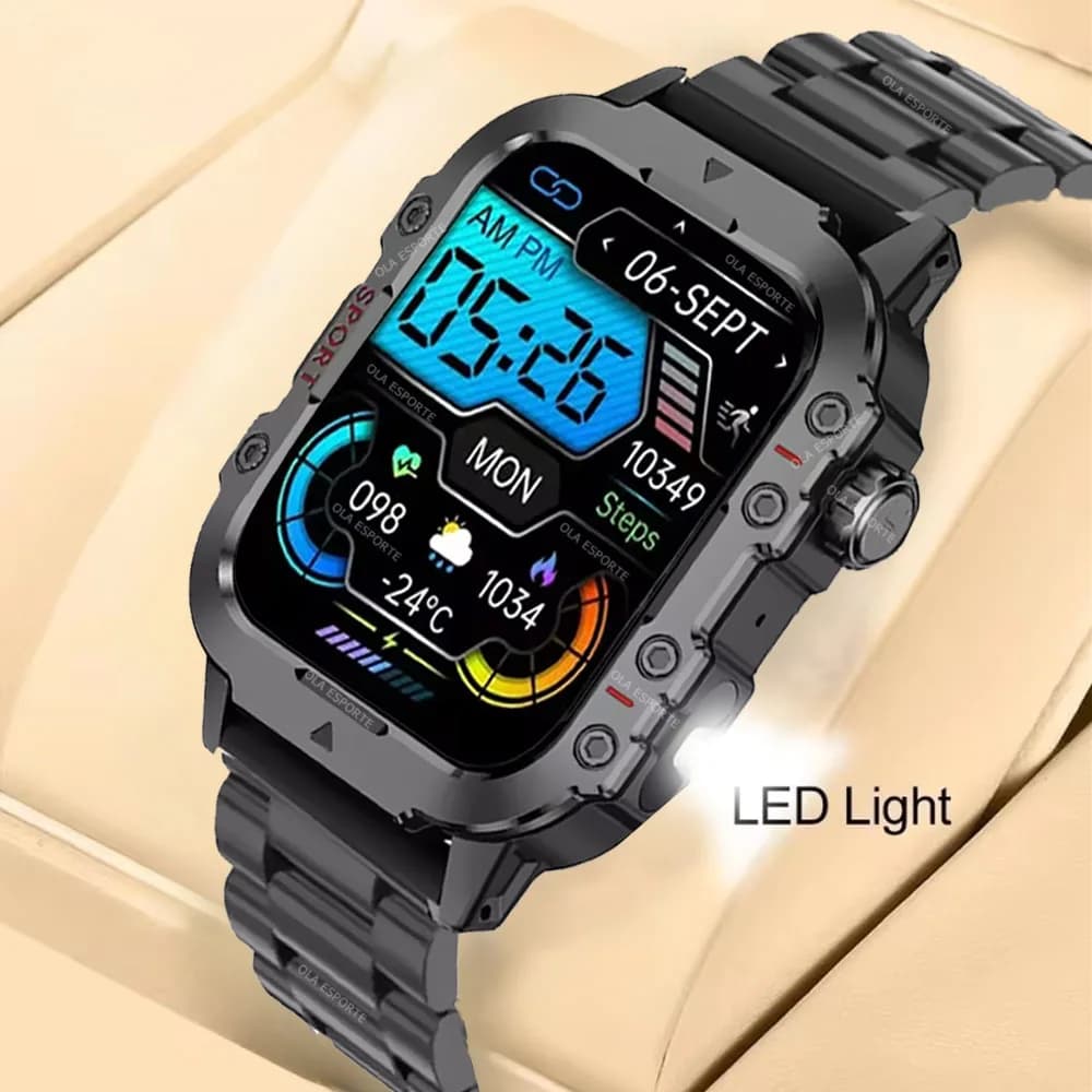 New Men's Smart Watch LED Flashlight Outdoor Sports Smart Watch Wrist Watch Health Monitor Smart watch with 1,44 inch Bluetooth call