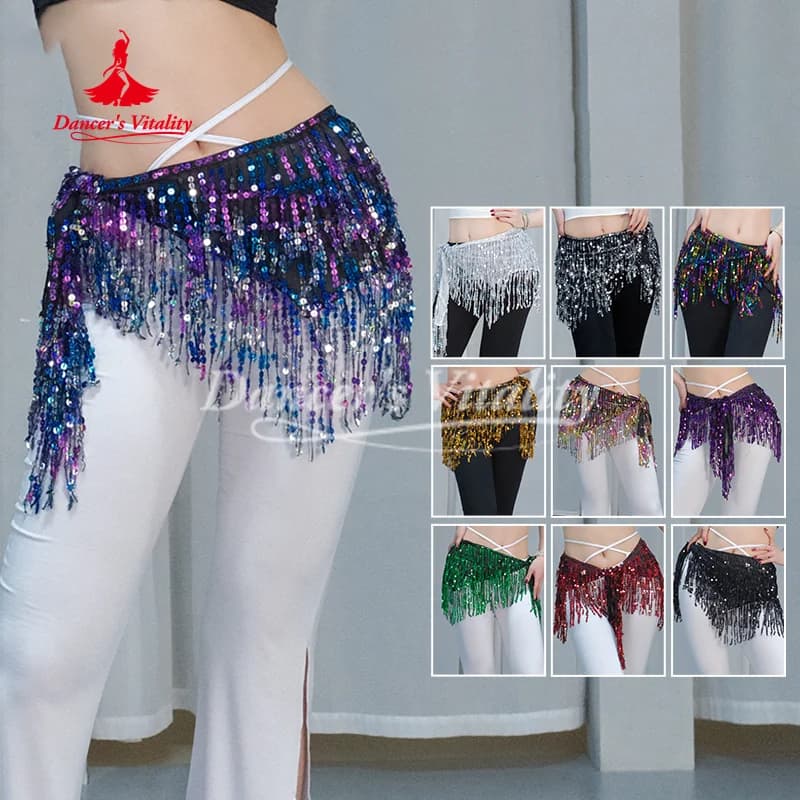 BellyDance Sequins Tassel Waist Chain Women's Jazz Street Dance Latin Practice Hip Scarf Adult and Children's Dance Accessories