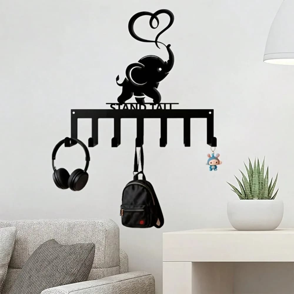 Portachiavi a 7 ganci a forma di elefante, organizer da parete in ferro per ingresso, simpatico portaoggetti multiuso per la casa