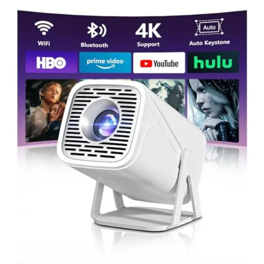 Mini Proiettore Portatile con WiFi e Bluetooth, Supporto 4K, Full HD 1080P, Sistema Android con App Integrate per Camera da Letto e Cinema all'Aperto