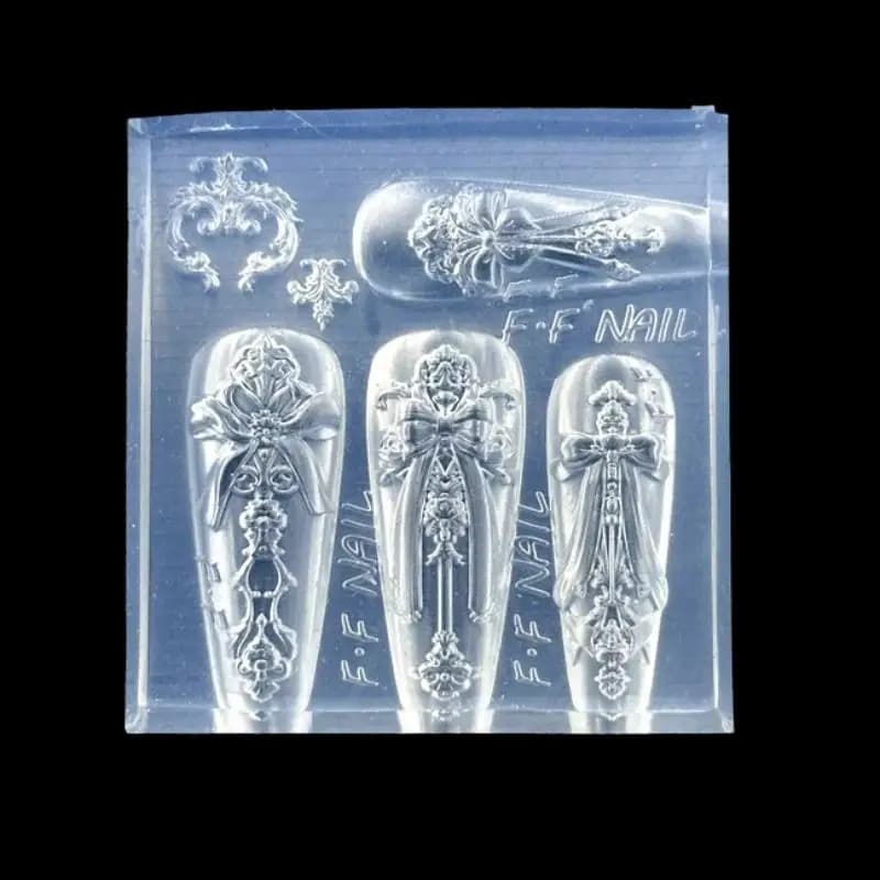 Stampo 3D in Silicone per Unghie Stile Europeo, Cornice Portafoto, Design a Fiocco, Trasparente, per Manicure, Strumento Decorativo per Nail Art