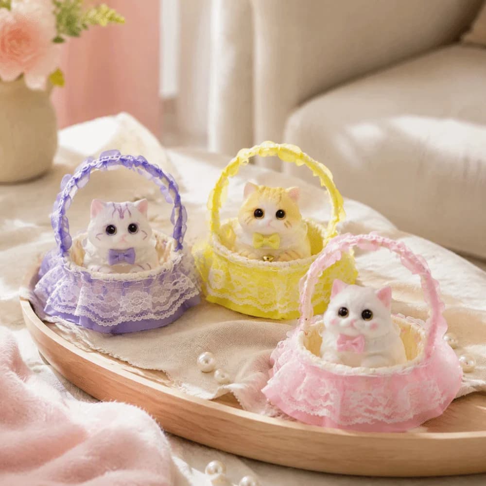 Simulation Cat Cat Squeeze Toy with Flower Basket Slow Rebound Cat Fidget Toy New Slow Rising Cat Squishy Toy Home Decor