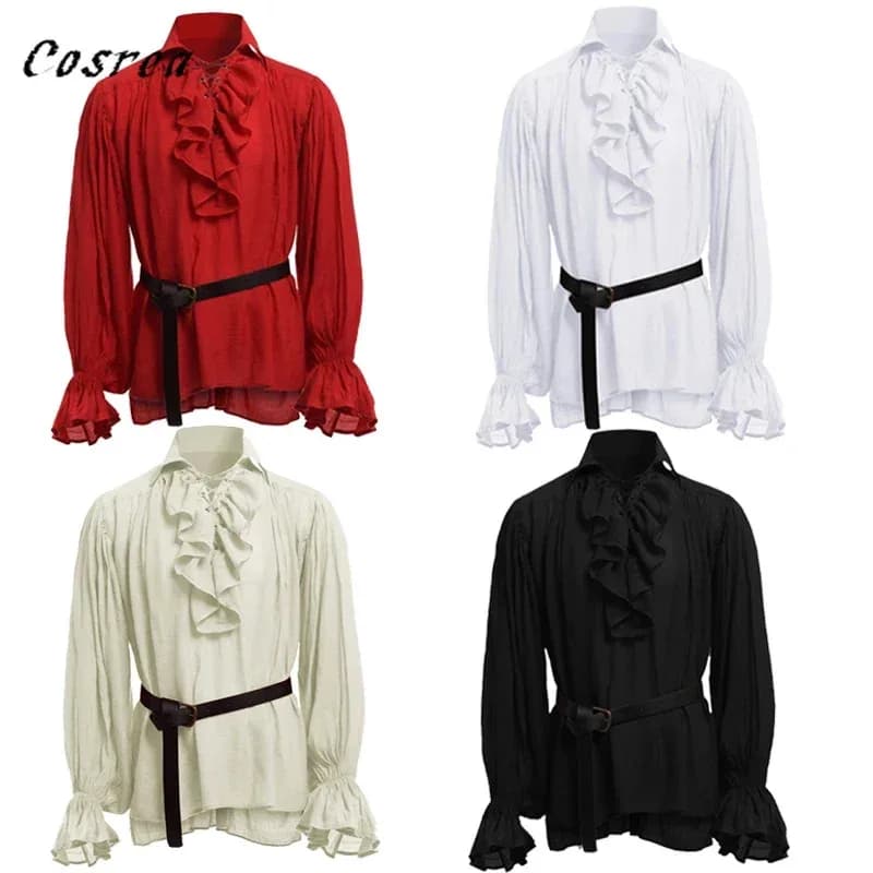 Moda medievale rinascimentale Lading Up Bandage Top da uomo Costume vintage Camicia a maniche lunghe con volant soffice Camicetta maschile;6,a'3.k;8,