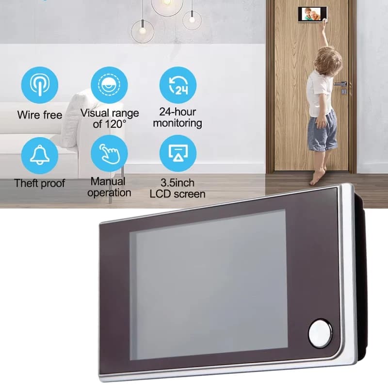 Campanello digitale da 3,5 pollici con LCD, spioncino elettronico a 120 gradi, videocamera a infrarossi a colori, alimentato da batterie AAA