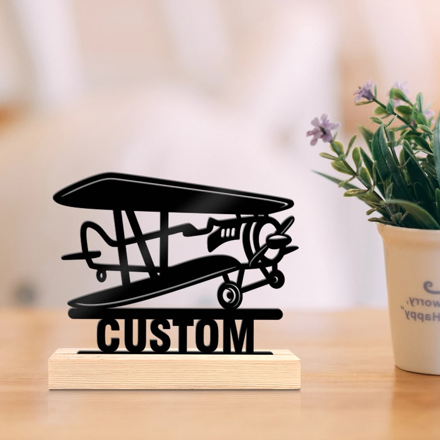 1pc Metal Ornaments with Customizable Names Customizable Name With Wooden Base Decorative Gifts, Metal Statue Ornaments