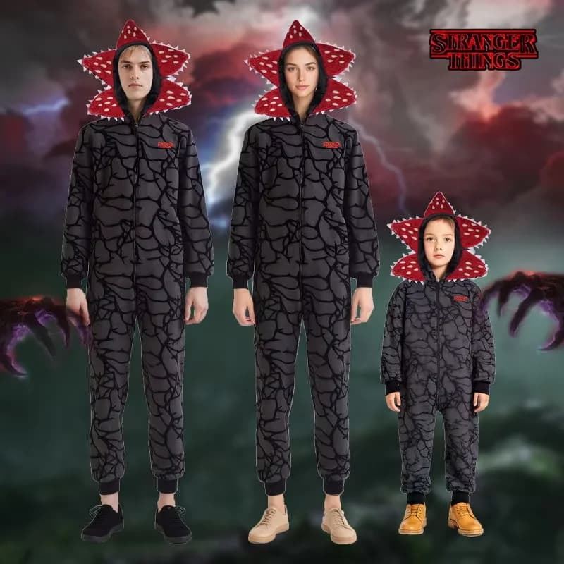 Costume Cosplay Demogorgone, Tuta Morbida e Calda, Set Pigiama Cartoon per Famiglia, Accappatoio per Feste di Natale