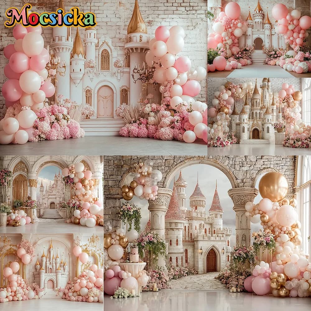 Mocsicka Fondale fotografico Rosa Palazzo di fiori Tende Decorazione Neonato Doccia Ritratto Sfondi per fotografie