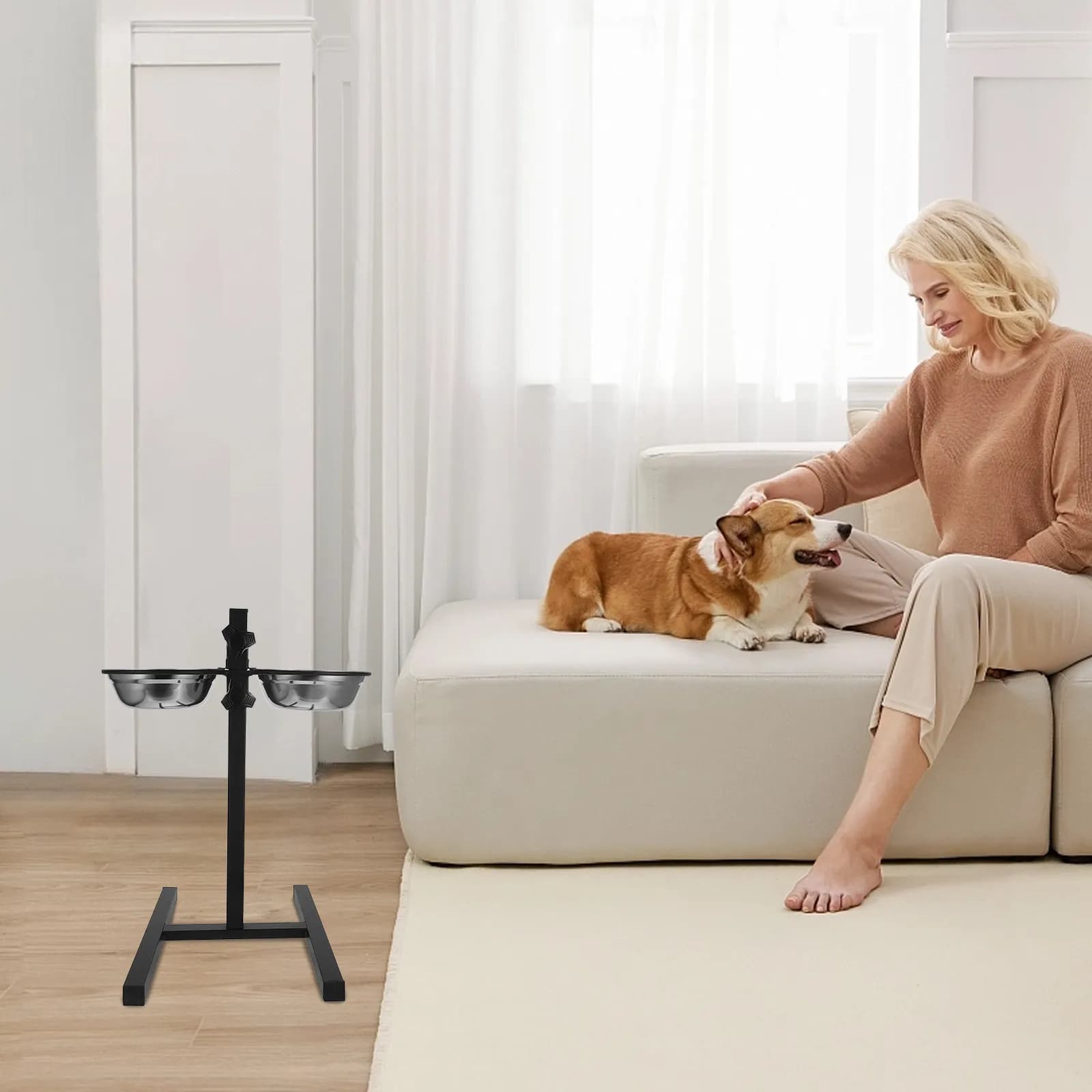 Set di 1 Ciotola per Cibo e Acqua per Cani, Stazione di Alimentazione Rialzata per Animali Domestici, Design Pieghevole Portatile, Base Antiscivolo, Adatta per Uso Interno ed Esterno