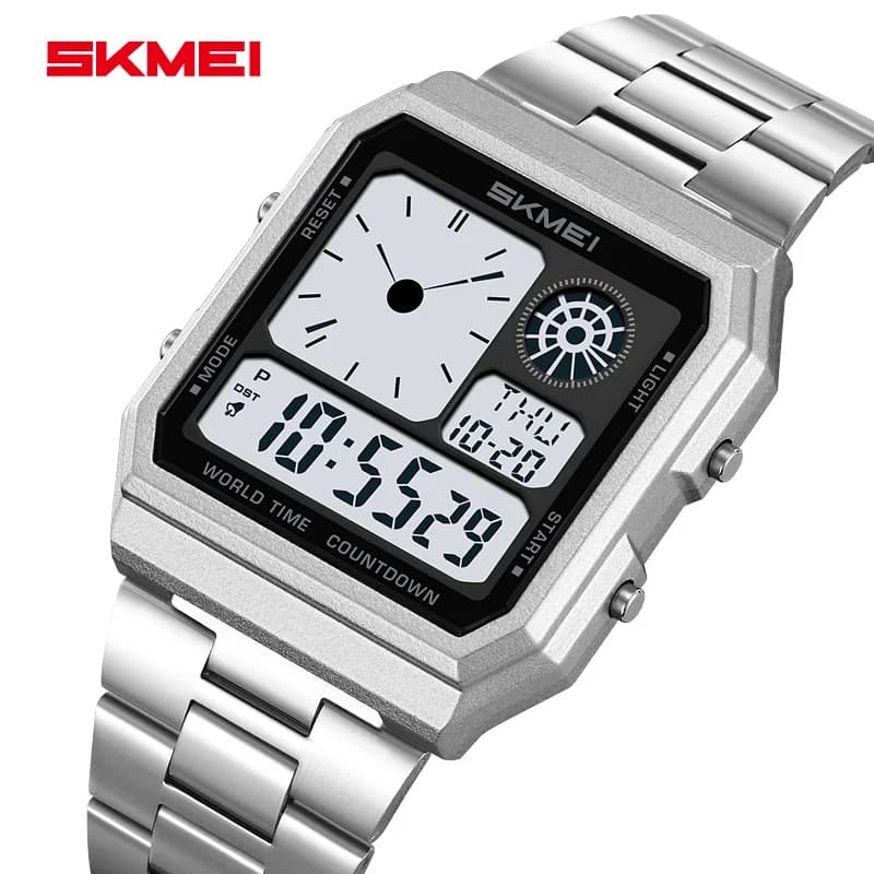 SKMEI 2353 Orologi da polso con cinturino in acciaio inossidabile Reloj Hombre World Orologio elettronico digitale Uomo Donna Sport all'aria aperta impermeabile