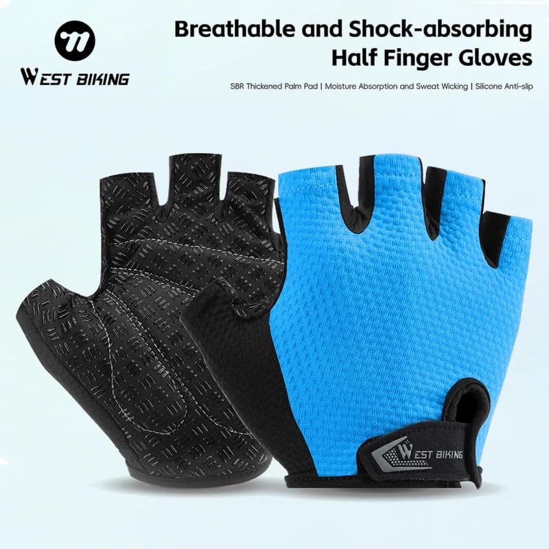 WEST BIKING Half Finger Cycling Gloves SBR Thickened Palm Pad Silicone Anti-slip Breathable Pineapple Fabric for MTB Road Bike