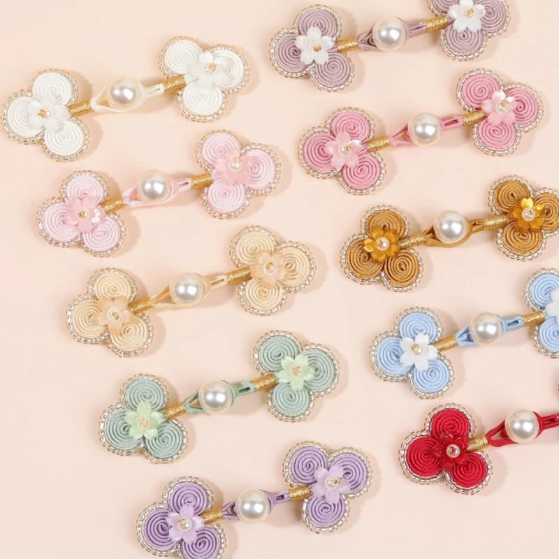 Cherry Blossom Pearl Handmade Frog Button, Chinese Traditional Knot Clasp for Qipao Hanfu Tang Suit, Decorative Sewing Fastener