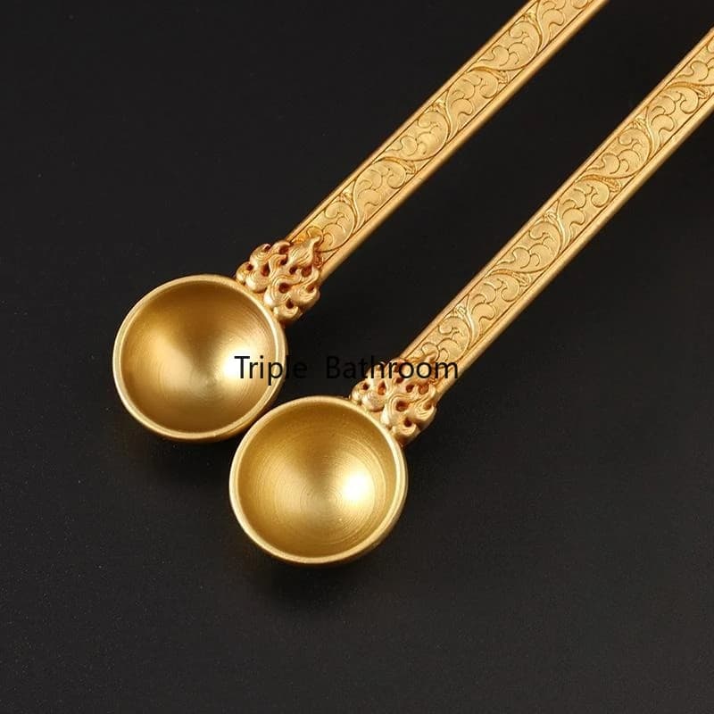 1pc Metal Spoon Supply Hand Carved Floral Fire Spoon Household Buddhist Incense Supplies Home Decoration Feng Shui Accessories