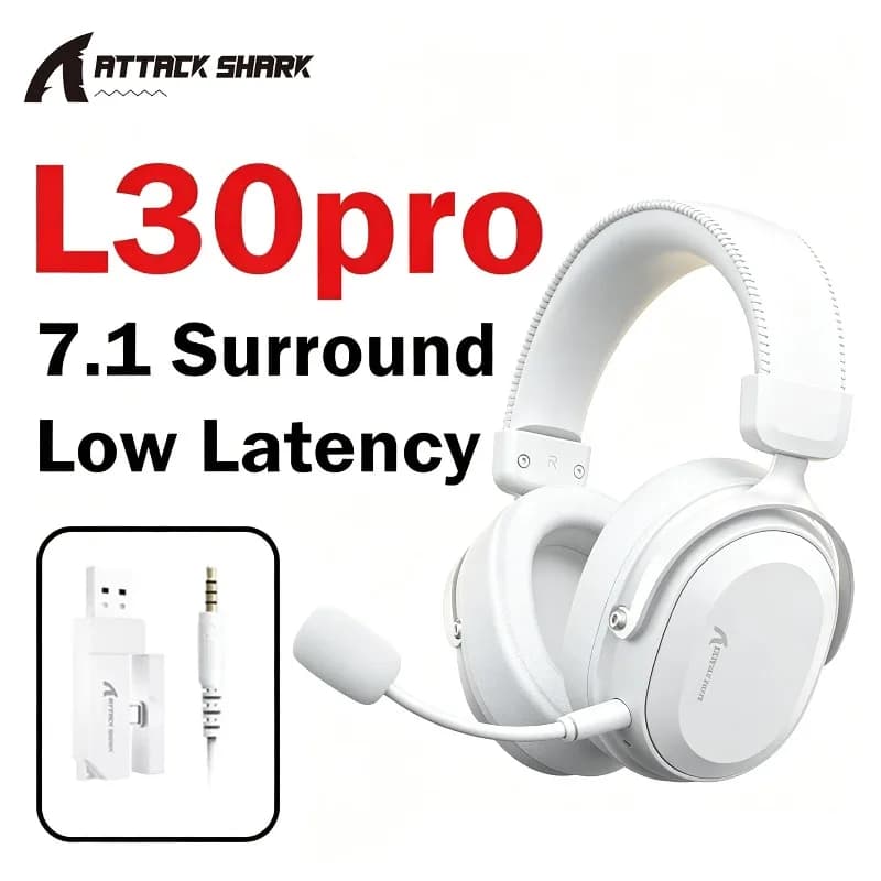 Cuffie da Gaming Wireless ATTACK SHARK L30Pro con 2.4Ghz/BT/Cavo, Lunga Durata della Batteria, Microfono Staccabile, Audio Surround 7.1