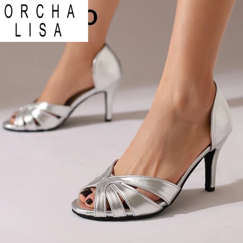 ORCHA LISA 2025 Donne di Lusso Sandali Lucidi Peep Toe Stiletto 9 centimetri Slip On di Grandi Dimensioni 45 46 47 48 Incontri Sexy Scarpe Femminili Estate