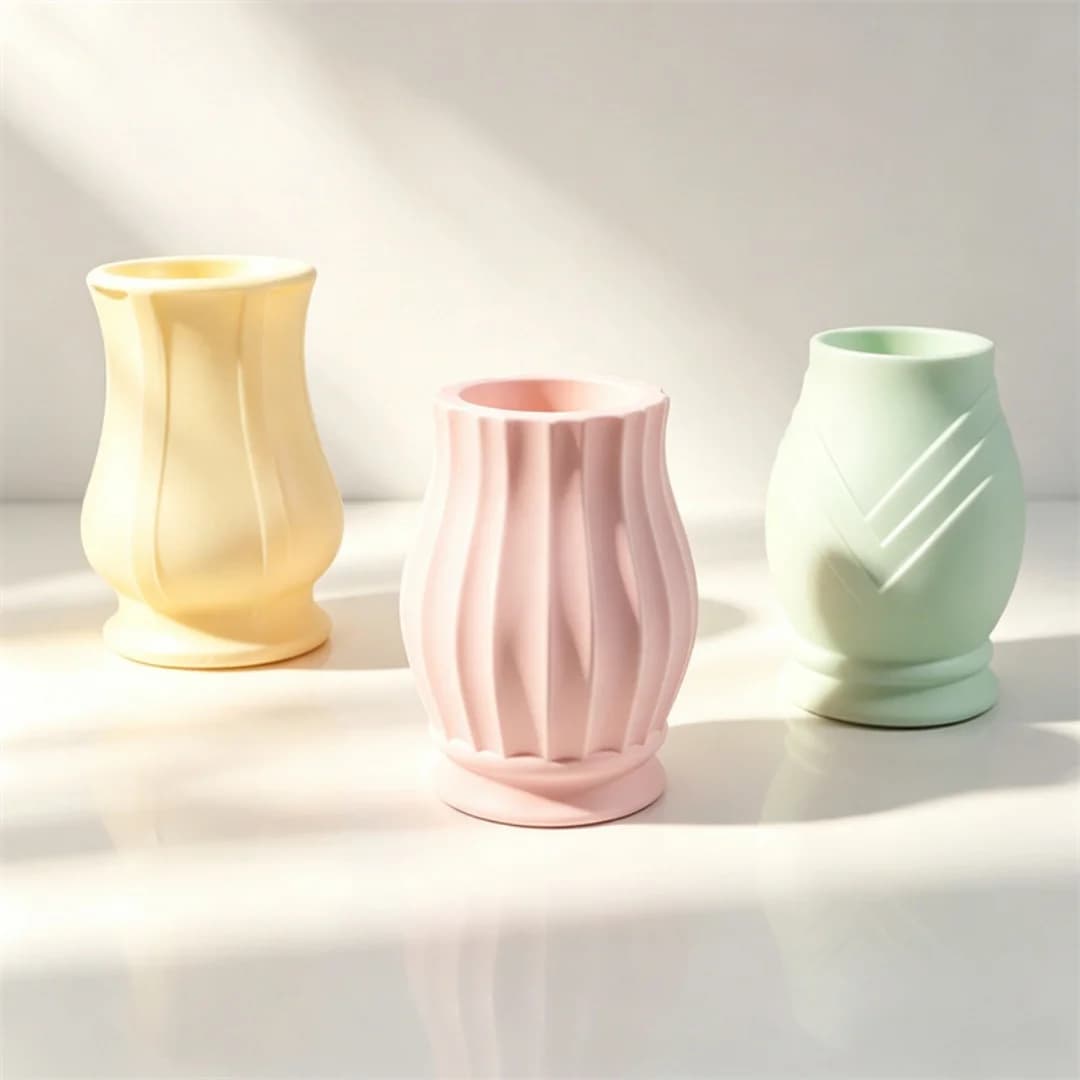 Embossed Pattern Curved Vase Silicone Mold For Dried Flowers Home Decor Resin Concrete Planter Flower Pot Easy Demold