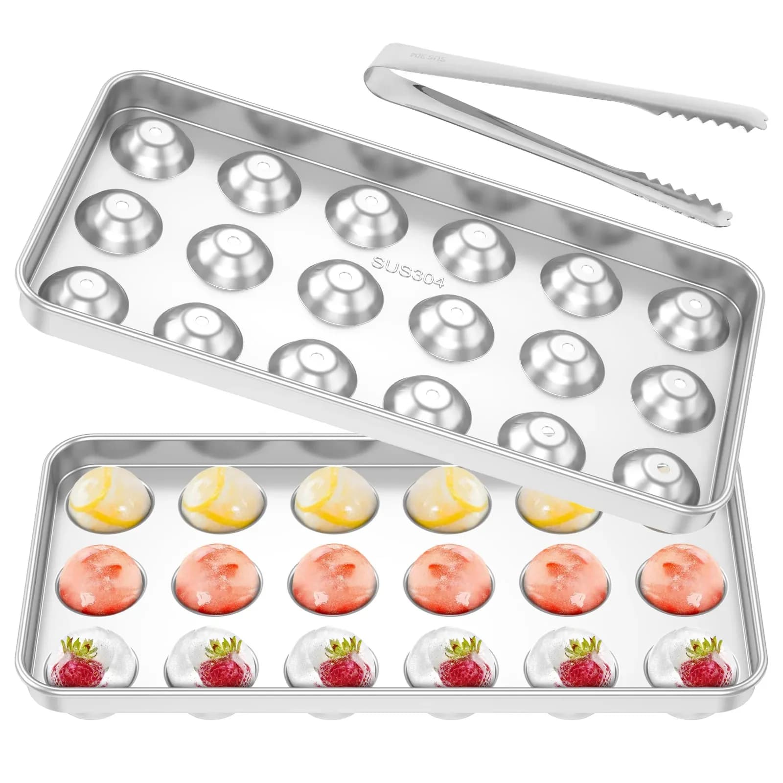 Stampo per Cubetti di Ghiaccio Rotondi Creativo in Acciaio Inox, Stampo per Sfere di Ghiaccio per Whisky, Stampo Fai-da-Te per Vino, Bevande, Bar e Ristoranti
