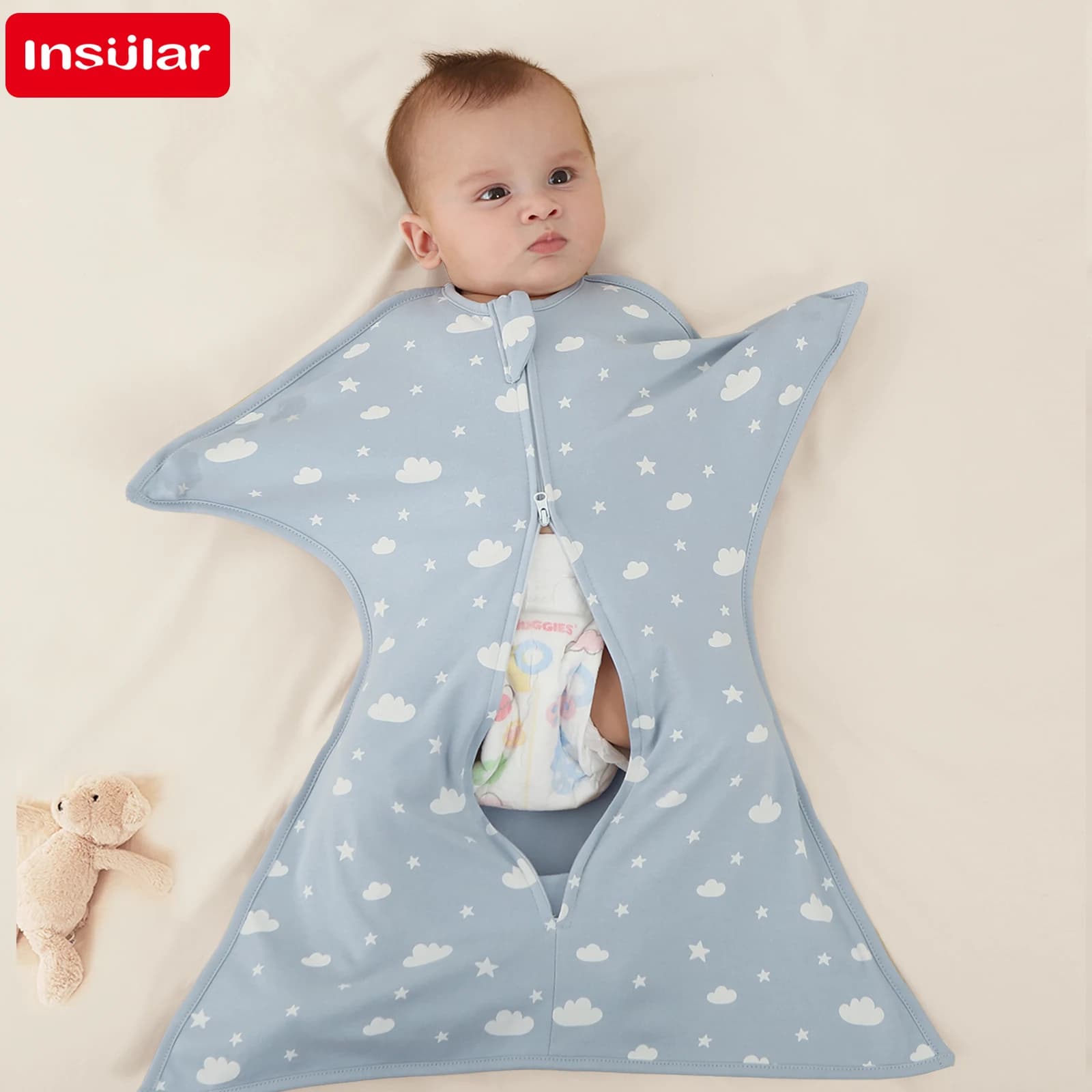 INSULAR Baby Sleeping Bags newborn Swaddle blanket Infant Wrapping Anti-shock 2-Ways Zipper 100% cotton summer for 0-12 months