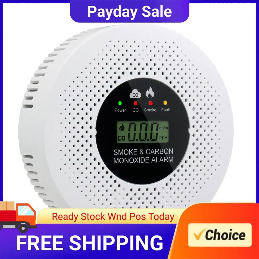 Smoke and CO Alarm with LCD Display 2 in 1 Fire Alarm Smoke Detector Powered by Battery for Home Hallways Bedroom
