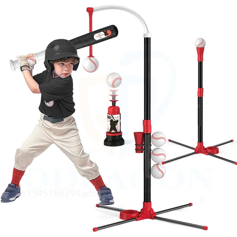 Set di palline a T 3 in 1 per bambini da baseball con maglietta appesa/tee in piedi/lanciatore automatico/6 palline da softball per interni ed esterni, regali per sport