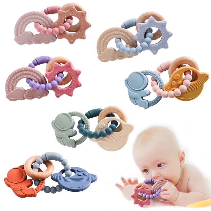 Giocattoli per massaggiagengive con braccialetto in silicone per bambini Giocattoli per dentizione infermieristica celeste in si