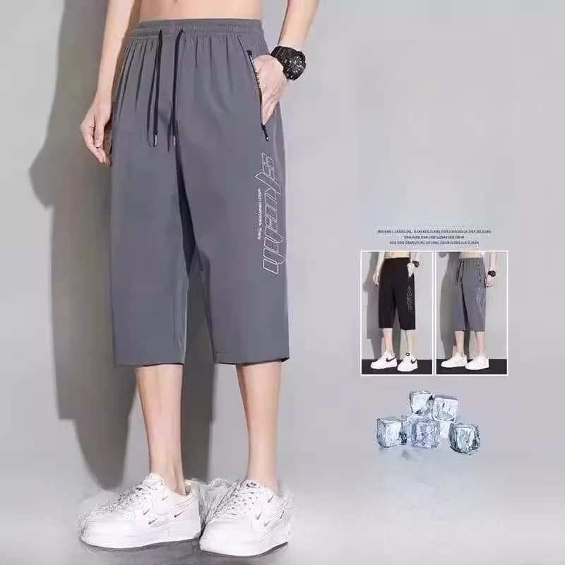 Summer Ice Silk Thin Loose Quick Dry Seven-Foot Pants Men Casual Shorts Sport Middle Pants Pants Youth Active Style