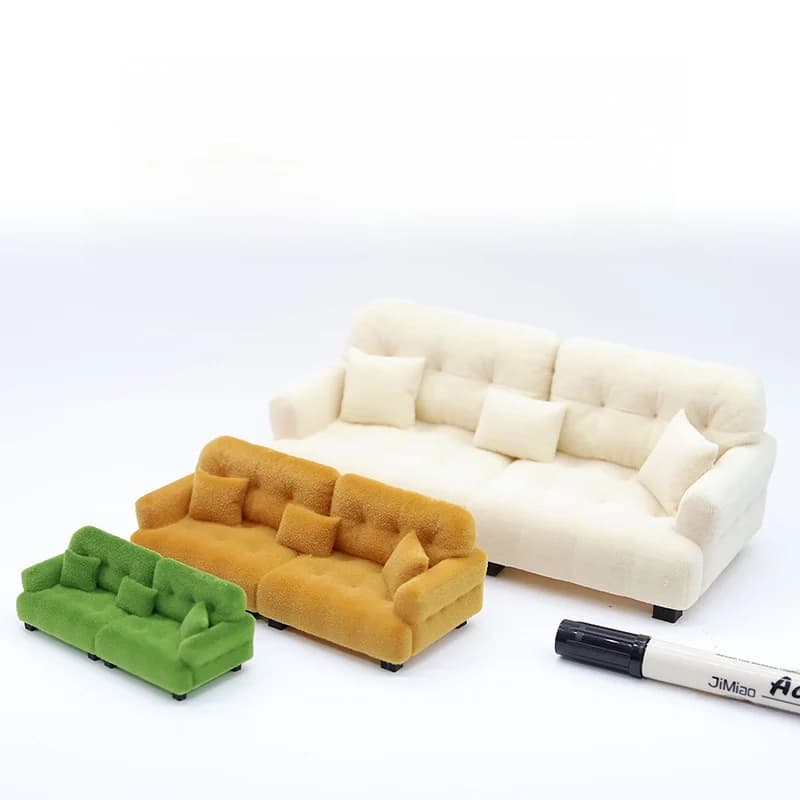 Divano in Miniatura per Casa delle Bambole, Stile Crema Floccato, Modello Realistico di Arredamento, Giocattolo da Esposizione con Parti Non Mobili, Set per Gioco delle Bambole