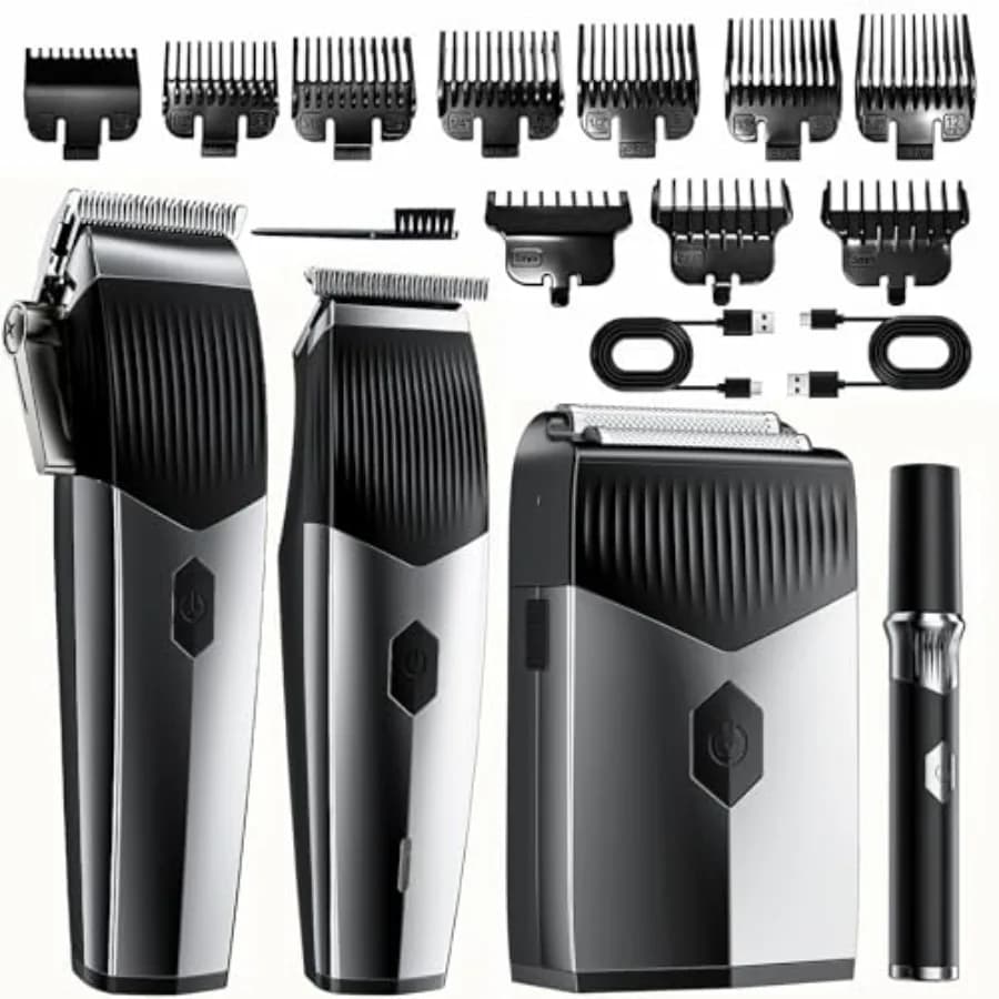 Set di tagliacapelli professionale per barbiere, lame in acciaio inossidabile, nero, ricaricabile 4 in 1 con regolabarba e rasoio