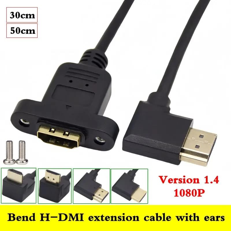 90 ° Cavo di prolunga HDMI compatibile maschio-femmina con foro per vite per fissaggio, cavo H-DMI ad alta definizione interamente in rame