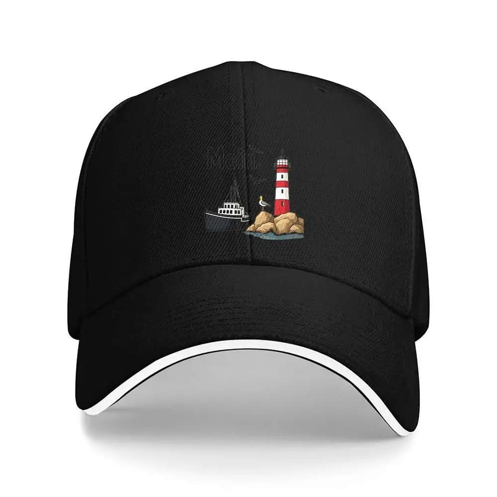 1 baseball cap with headlight graphics and boat "Moin" - Light and unisex travel hat with red and white headlight design