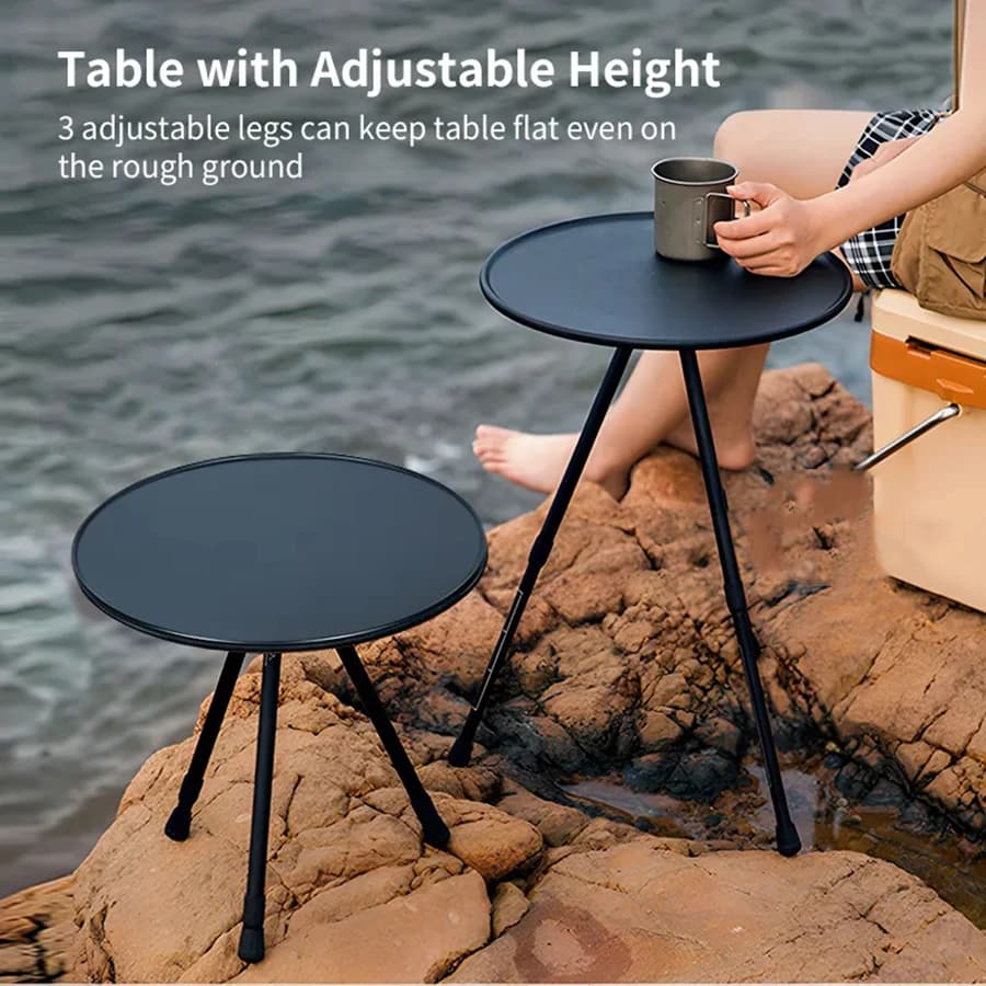 Folding Round Table Portable Telescopic Outdoor Three-legged Dining Table Aluminum Alloy Coffee Hike Picnic Liftable