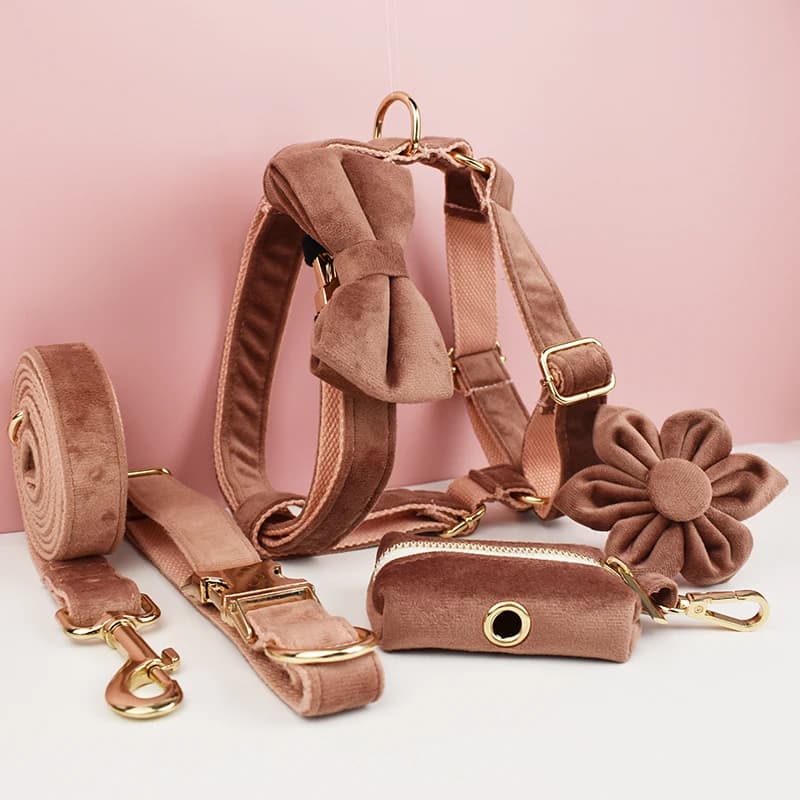Set Collare e Guinzaglio per Cani in Velluto Rosa con Targhetta Personalizzata Incisa, Accessori per Animali Domestici, Guinzaglio per Cani in Velluto22