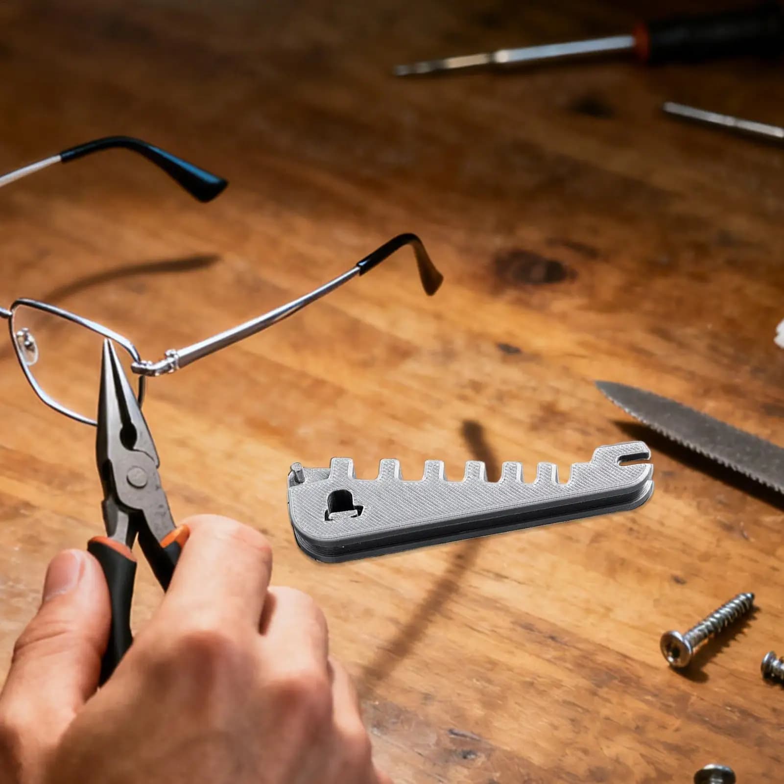 Strumento per la riparazione di occhiali - Portatile per uso domestico/cura degli occhi - Compatibile per la riparazione di occhiali, piegatura delle aste, regolazione del nasello
