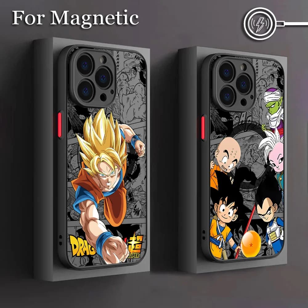 Phone Case for iPhone 17 16 15 14 13 12 11 Pro Max Mini XR XS X 7 8 Plus Matte Magnetic Back Cover Cool Goku Anime Dragons Balls