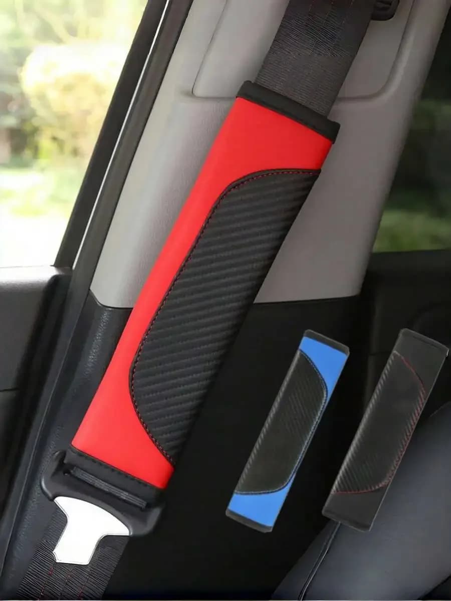 2 Pezzi Copri Cintura di Sicurezza Universale per Auto in Pelle PU e Fibra di Carbonio, Accessorio Interno Auto
