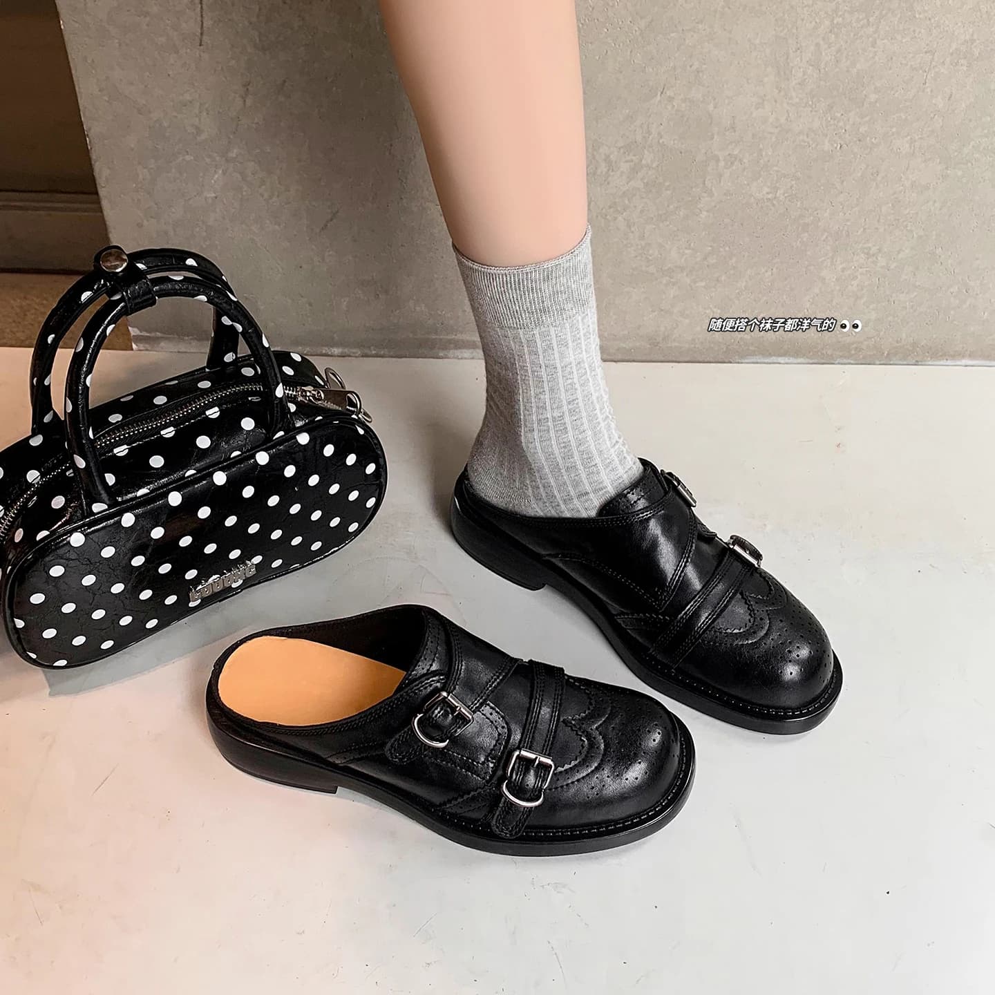 2026 new summer women sandals natural leather 22-25cm split leather+ microfiber +cowhide buckle mules low heel women slippers